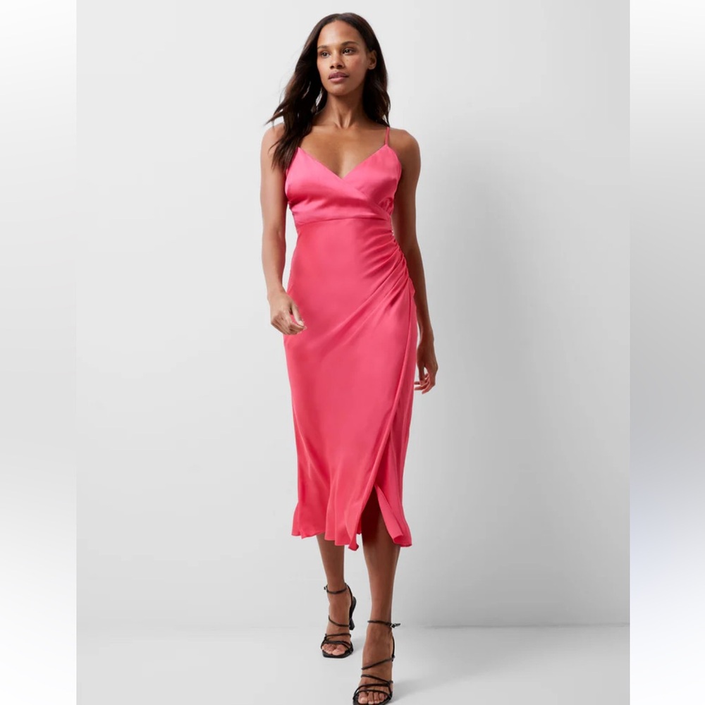 French Connection Ennis Satin slip midi dress pink